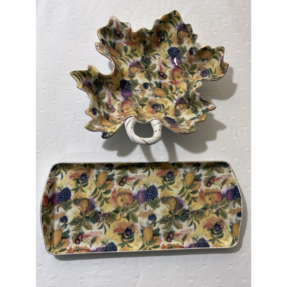 Vintage Royal Danube Fruit Pattern Porcelain Set Leaf Candy Dish & Serving Tray
